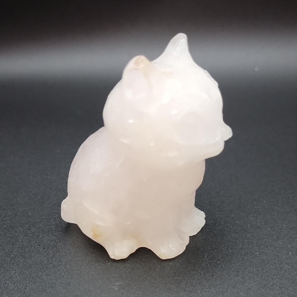 256g White Quartz Natural Gemstone Cat Kitten Feline Figurine 3"